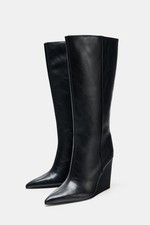 Zara Black Knee High Wedge