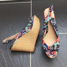 DOROTHY PERKINS LADIES MULTI COLOURED FLORAL PEEP TOE WEDGE SANDALS SIZE 6 