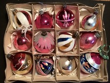 Vintage Old Mercury Painted Candy Striped Glass Christmas Tree Baubles Pointed