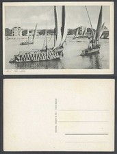Egypt Old Postcard Cairo The Nile River Scene Native Sailing Boats, Sacks Bridge