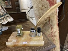 Onyx or alabaster desk set with perpetual calendar and inkwell