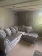 CRUSHED VELVET CORNER 3 SEATER IN GREY 