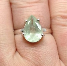 aquamarine ring, solid Sterling Silver, pear, uk size N, faceted, natural, new.