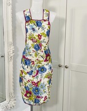 1950s Floral Apron Bright Blue & Pink Flowers Retro Kitchen Pinny 