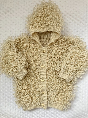 Handknitted baby hooded loopy - handknitted,