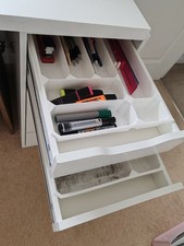 TWO trays for Ikea Alex Drawers organisers inserts pens White Used 50 x 30 x 5