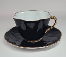 Shelley Dainty fine bone china duo teacup saucer black gold 1940s