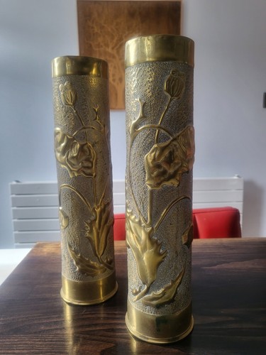 Ww1 trench art brass vases - art, 'vases'