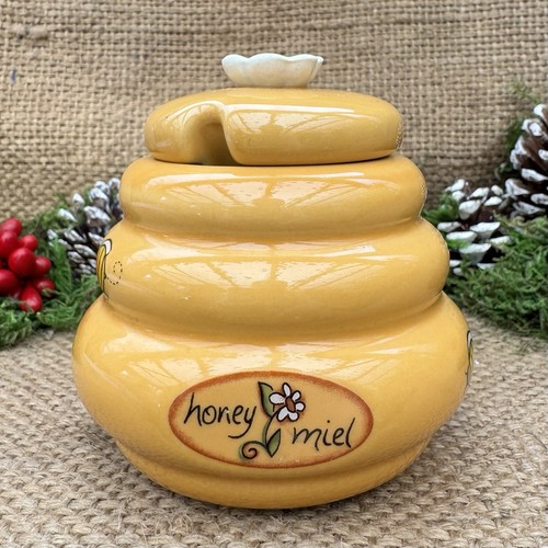 Beehive honey pot ceramic jar - honey,