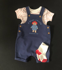 Baby Boys Paddington Bear Dungarees Sock  Set 0/3 Months