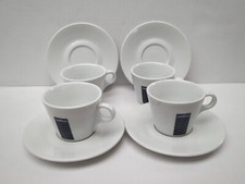 Lavazza Coffee Cups Saucers Set 4 Italian White Porcelain Italy Used Blue Logo