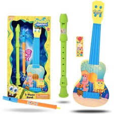 SpongeBob SquarePants 3 Piece Musical Band Toy Set for Kids Ukulele Flute Rec...