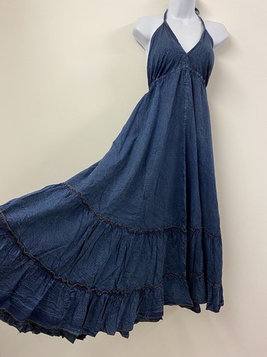 Cotton dress long blue vintage - dress,