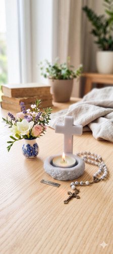Religious resin cross tealight - resin,