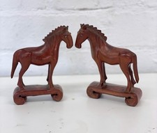 Pair of Japanese Wooden Carved Horse Figures, Vintage / Antique