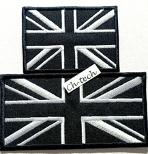 Embroidered Union Jack British Patch Iron On/ Sew On Black UK Flag Badge 2 sizes