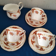 Argyle Bone China Set of 3 Tea Cups, Saucers, Tea Plates and Milk Jug