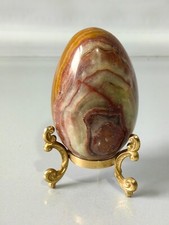 Vintage Brown And White Marbled Egg With Brass Stand Stunning