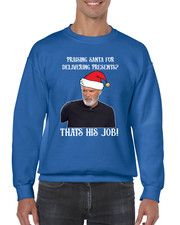 PRAISING SANTA IT'S HIS JOB CHRISTMAS JUMPER FUNNY KEANE JOKE ROY TOP