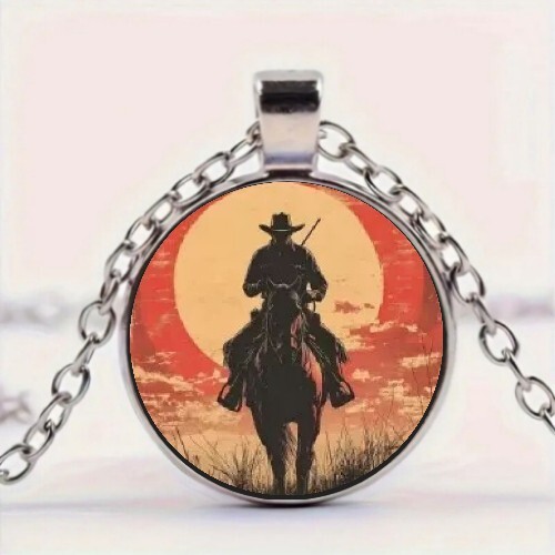 Sunset cowboy round pendant - sunset,