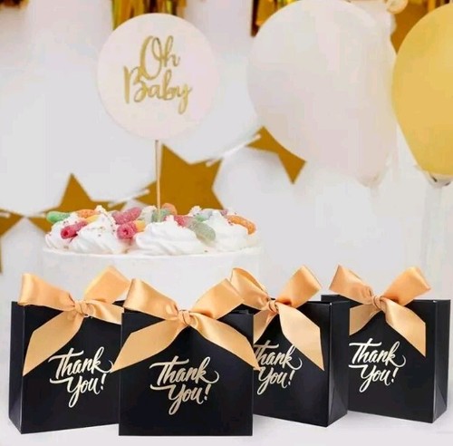 Black thank you gift bags - black,