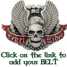 Rebel Rider Belt Buckle Outlaw Biker Motorcycle MC Rocker Skull & Eagle