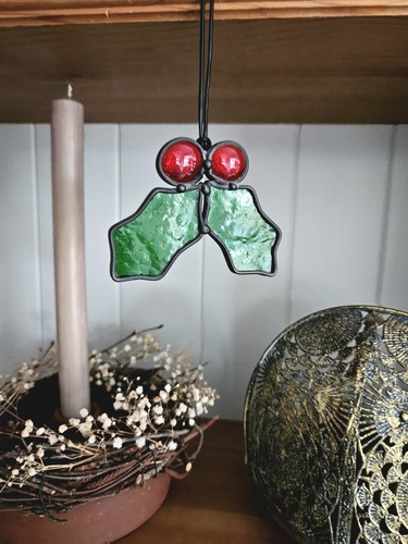 Handmade stained glass holly - handmade,