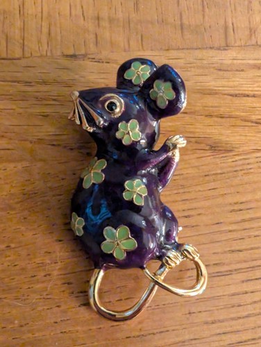 Vintage mouse floral enamel - mouse,
