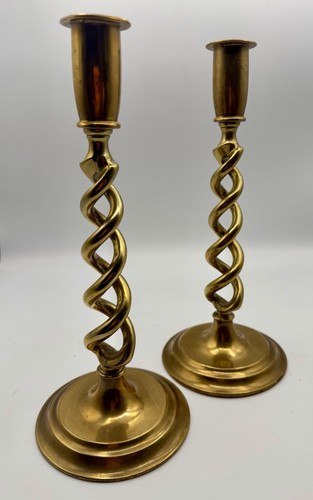 Pair vintage brass open barley - vintage,