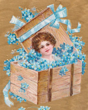 Edwardian Postcard Valentines Day Child Flowers Box Loves Offering Posted 1909