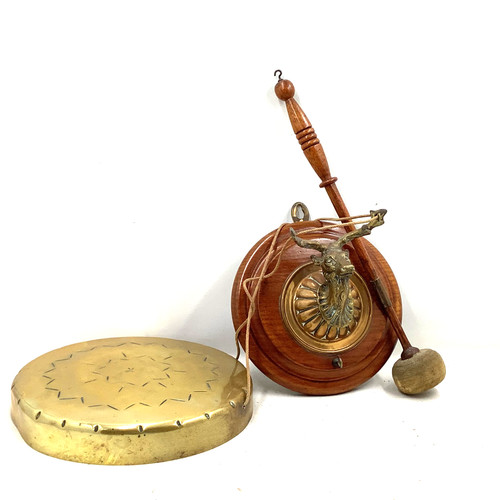 Antique brass stag with oak - brass,