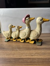 Vintage Cast Iron Door Stop Family Of Ducks Painted, 10 Inches Long, Geese