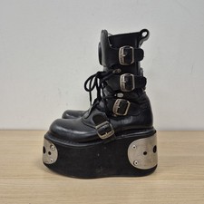 New Rock Vintage Neptuno Buckles Leather Chunky Platform Wedge Boots Uk 4 Eu 37