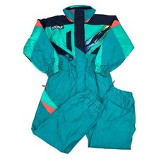 Vintage Colmar Ski Suit One Piece 90s Snow Hooded Retro Neon Green Womens Small