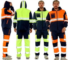 Men Hi Vis Waterproof Rain Suit Set With Reflective Strips Workwear Tracksuit