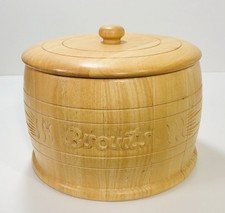 Farmhouse Country Style Wooden Carved and Lined Round Biscuit Barrel With Lid