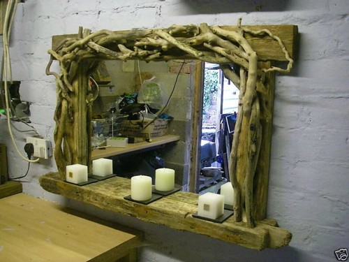 Sculptured driftwood mirror - sculptured,