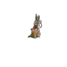 Vintage Sterling Silver Rabbit and Carrot with Orange Gemstone Charm