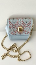 Elie Saab Embellished Mini Bag – Powder Blue & Blush Pink with Gold Chain