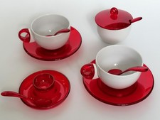 Guzzini - Tea - Coffee Cups - Sugar Bowl - Egg Cup - Retro Transparent Red