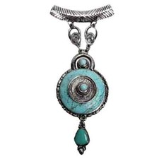 Native American Turquoise Silver Tone Necklace Pendant Indian Art Deco Jewelry