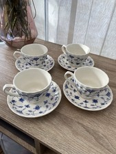 Churchill Blue Floral Cups and Saucers Set of 4 Vintage Blue White England
