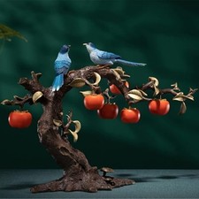 Tongshifu Hand-painted Magpies on Persimmon Tree. 7kg Brass. 59.5x20.5x38.5(cm)