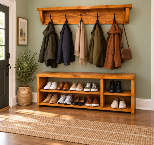 Wooden hallway bench - wooden, coat