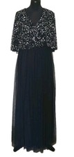 Womens Dress Size 12 Blue Maxi Sequin Embellished Cape Wrap Bodice Maya Deluxe 