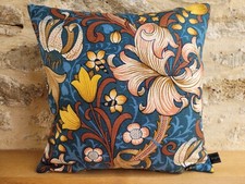 William Morris Golden Lily Bright Blue Gold  & Velvet Cushion Cover Sanderson