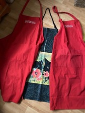 Adult Aprons 2 new (Red cotton 1 pre-used (PVC Cat design)