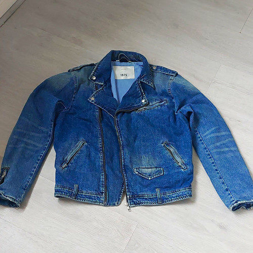 Zara men blue denim biker - blue,