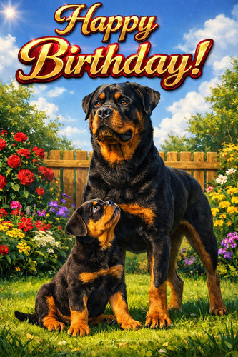 Rottweiler dog birthday card - rottweiler,