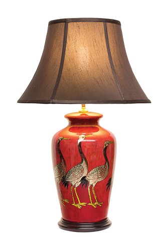 Red ceramic lamp oriental - red,